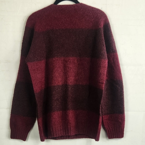 Officine Générale Men’s Scotland Striped Pure New Wool Sweater Burgundy Plum S - Picture 5 of 11